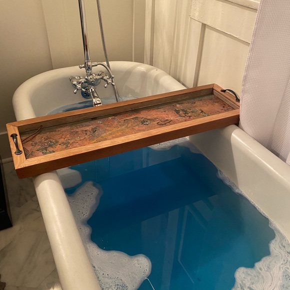 Handmade Reclaimed Wood Copper Bath Tray Wine Hold - Picture 11 of 14